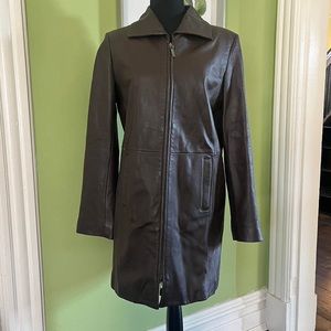 Vintage Dark chocolate brown leather trench coat jacket